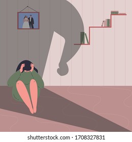 Domestic violence concept.Family conflict situations.Man beats woman.Violence against women.A man attacked a woman sitting on the floor.Flat cartoon character.Colorful vector illustration.