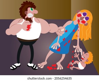 Domestic Violence, A cruel man beating his wife