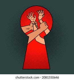 domestic violence in the family. A fight through the keyhole