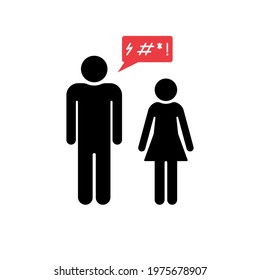 Domestic Violence Icon. Quarrel Between Man And Woman. Insult And Profanity Concept. Domestic Abuse Icon. Family Violence And Discrimination Woman. Vector Illustration.