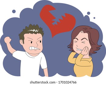 Domestic violence illustration in which husband uses violence against his wife.