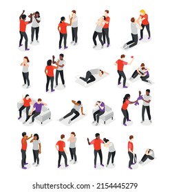 Domestic Violence Isometric Recolor Icons Set Stock Vector (Royalty ...