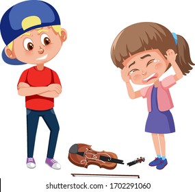 Domestic violence with kid bullying the others on white background illustration