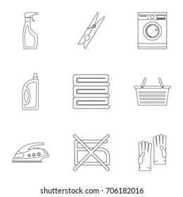 Domestic washing icons set. Outline style set of 9 domestic washing vector icons for web design