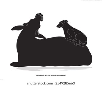 Búfalo de agua doméstico y perro, Búfalo de agua doméstico, perro, ícono animal, ícono animal, Vector.