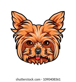 Domestic Yorkshire terrier Dog portrait. Cute head of Yorkshire Terrier on white background. Dog head, face, muzzle. Vector illustration.