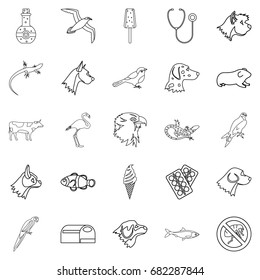 Domesticated animals icons set. Outline set of 25 domesticated animals vector icons for web isolated on white background