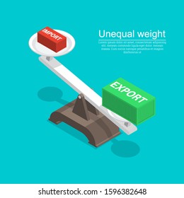 Dominance of exports over imports.Difference in commodity turnover. Business concept.3D.Isometry.Vector isolated illustration.