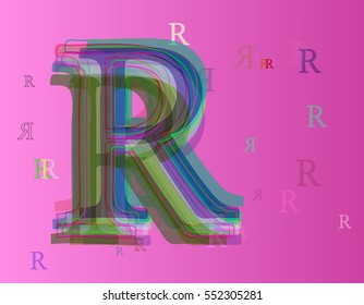 dominant R Alphabet vector background beside card, illumination above various confusion