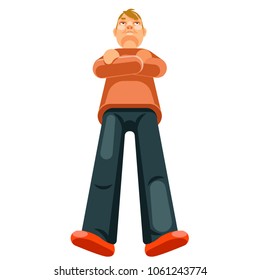 Dominant towering man soaring character flat design vector illustration