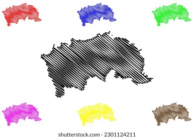 Mapa de ilustraciones vectoriales del municipio de Domingos Martins (estado de Espírito Santo, municipios de Brasil, República Federativa de Brasil), dibujo de garabatos Mapa de Domingos Martins