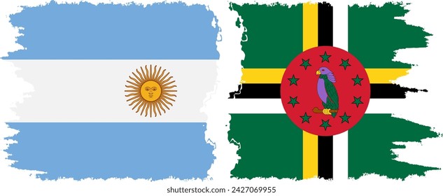 Dominica and Argentina grunge flags connection, vector