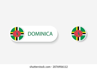 Dominica button flag in illustration of oval shaped with word of Dominica. And button flag Dominica. 