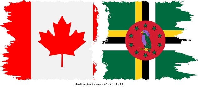 Dominica and Canada grunge flags connection, vector