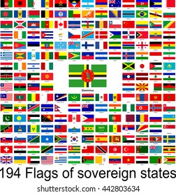 Dominica, collection of vector images of flags of the world