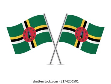 Dominica crossed flags. Dominican flags on white background. Vector icon set. Vector illustration.