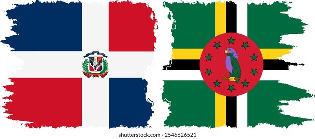 Dominica and Dominican Republic grunge flags connection, vector