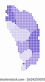 Mapa punteado de Dominica. Mapa de estilo digital del país sobre fondo blanco. Forma de Dominica con puntos circulares. Estilo de puntos de colores. Círculos de tamaño Grande. Ilustración vectorial creativa.