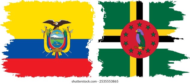 Dominica and Ecuador grunge flags connection, vector
