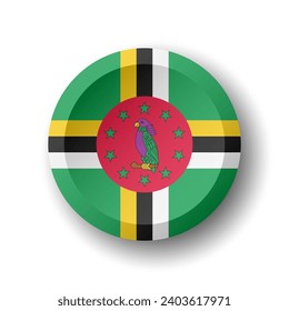 Dominica Flagge - 3D Kreis-Button mit heruntergefallenem Schatten. Vektorsymbol.