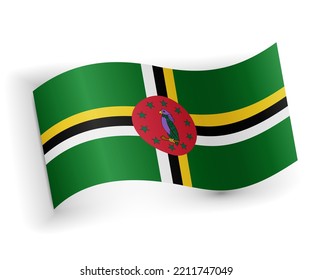 Dominica flag bended and lying on white background