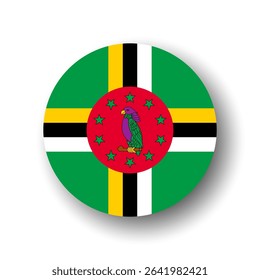 Dominica flag - flat vector circle icon or badge with dropped shadow.