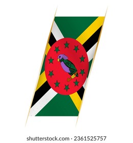 Dominica flag in the form of a banner with waving effect and shadow. Modern vector design.