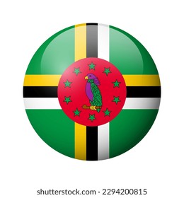 Dominica flag - glossy circle badge. Vector icon.