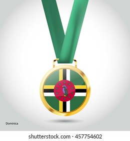 Dominica Flag in gold Medal. Vector Illustration. RIO Olympic Game gold Medal. Vector Illustration