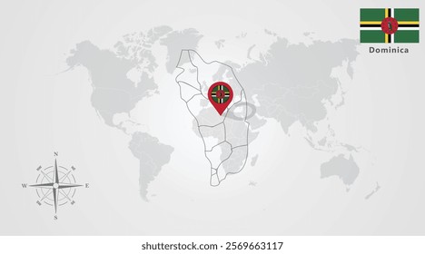 Dominica flag icon design with map outline, Template with the national flag and map 