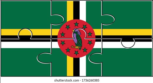 Dominica Flag Jigsaw Puzzle. Vector illustration. 6 pieces of puzzles. Simple puzzles for kids
