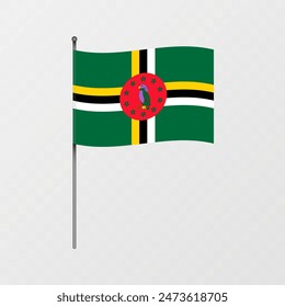 Dominica flag on flagpole. Vector illustration.