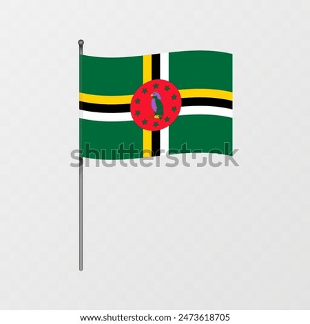 Dominica flag on flagpole. Vector illustration.