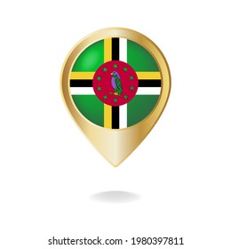Dominica flag on golden pointer map, Vector illustration eps.10