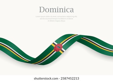 Dominica flag on Waving ribbon. Template for independence day