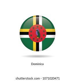 Dominica flag - round glossy button. Vector Illustration.
