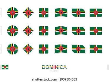 Dominica flag set, simple flags of Dominica with three different effects. Vector illustration.