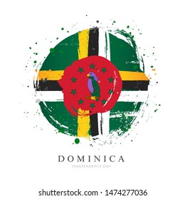 Dominica flag in the shape of a big circle. Vector illustration on a white background. Brush strokes are drawn by hand. Independence Day.