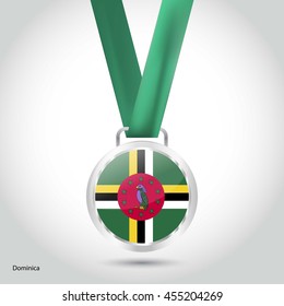 Dominica Flag in Silver Medal. Vector Illustration. RIO Olympic Game silver Medal. Vector Illustration