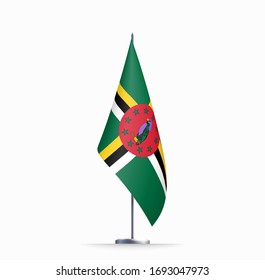 Dominica flag state symbol isolated on background national banner. Greeting card National Independence Day of the Commonwealth of Dominica. Illustration banner with realistic state flag.