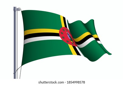 Dominica flag state symbol isolated on background national banner. Greeting card National Independence Day of the Commonwealth of Dominica. Illustration banner with realistic state flag.