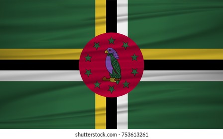 dominica flag vector. Dominica flag background with cloth texture. Vector flag of dominica blowig in the wind. EPS 10.