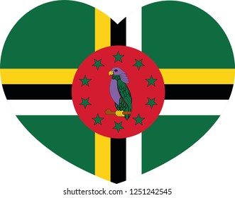 Dominica flag, vector, heart shape, sticker