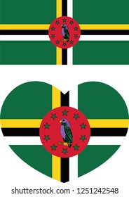 Dominica flag, vector, heart shape, sticker