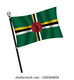 Dominica flag , flag of Dominica waving on flag pole, vector illustration EPS 10.