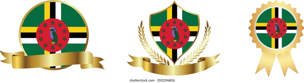 Dominica flags. Symbols of countries map