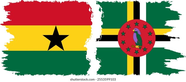 Dominica and Ghana grunge flags connection, vector