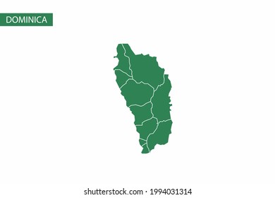 Mapa verde de Dominica, vector detallado.
