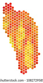 Dominica Island map. Vector hexagonal geographic scheme using hot color hues. Abstract Dominica Island map composition is made with orange hexagon spots.