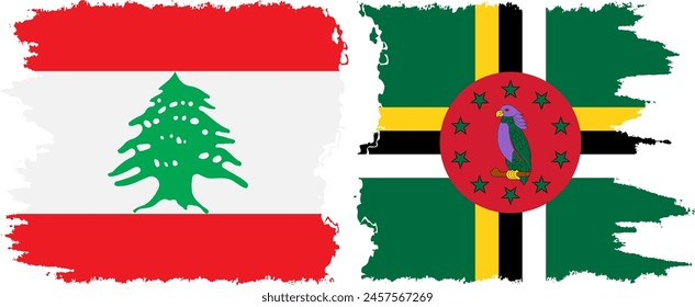 Dominica and Lebanon grunge flags connection, vector